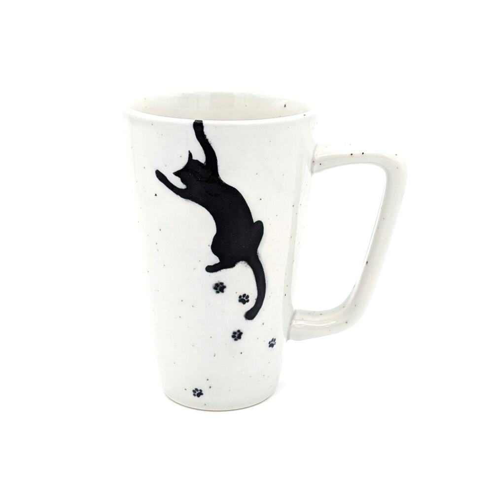 Craft Link Tall Kitty Prints Mug 16oz White Black Speckled Coffee Tea Fair Trade